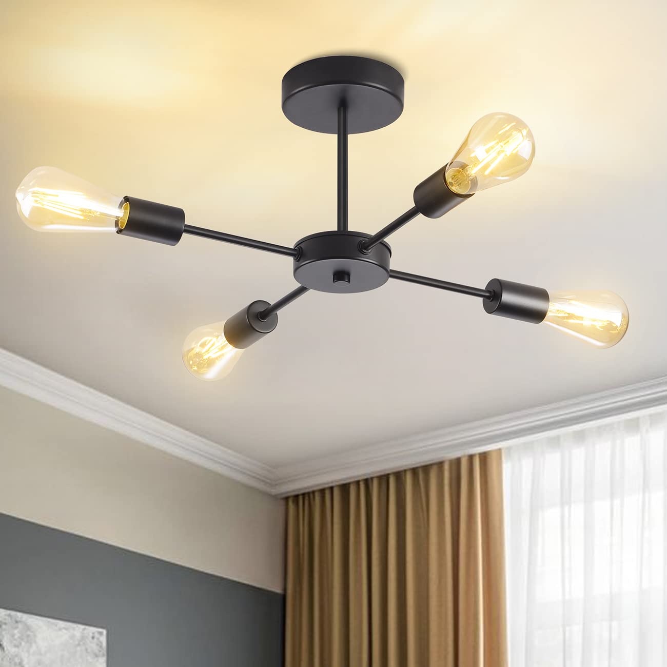 ANWIO Black Chandeliers,4 Way Sputnik Ceiling Light, Kitchen Lights Ceiling with E27 Base,Spot Lights Ceiling, Light Shade for Bedroom,Dining,Living Room,(Bulbs not Included) — image 1