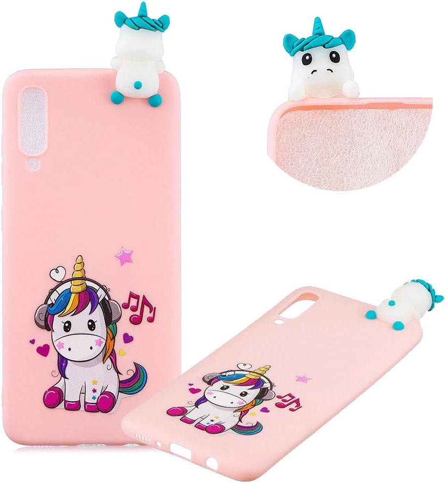 Cute Painted Cartoon Case for Samsung Galaxy A70,Soft Silicone Case for Samsung Galaxy A70,Moiky Funny 3D Music Unicorn Cartoon Animals Pattern Design Ultra Thin TPU Rubber Shockproof Protective Case