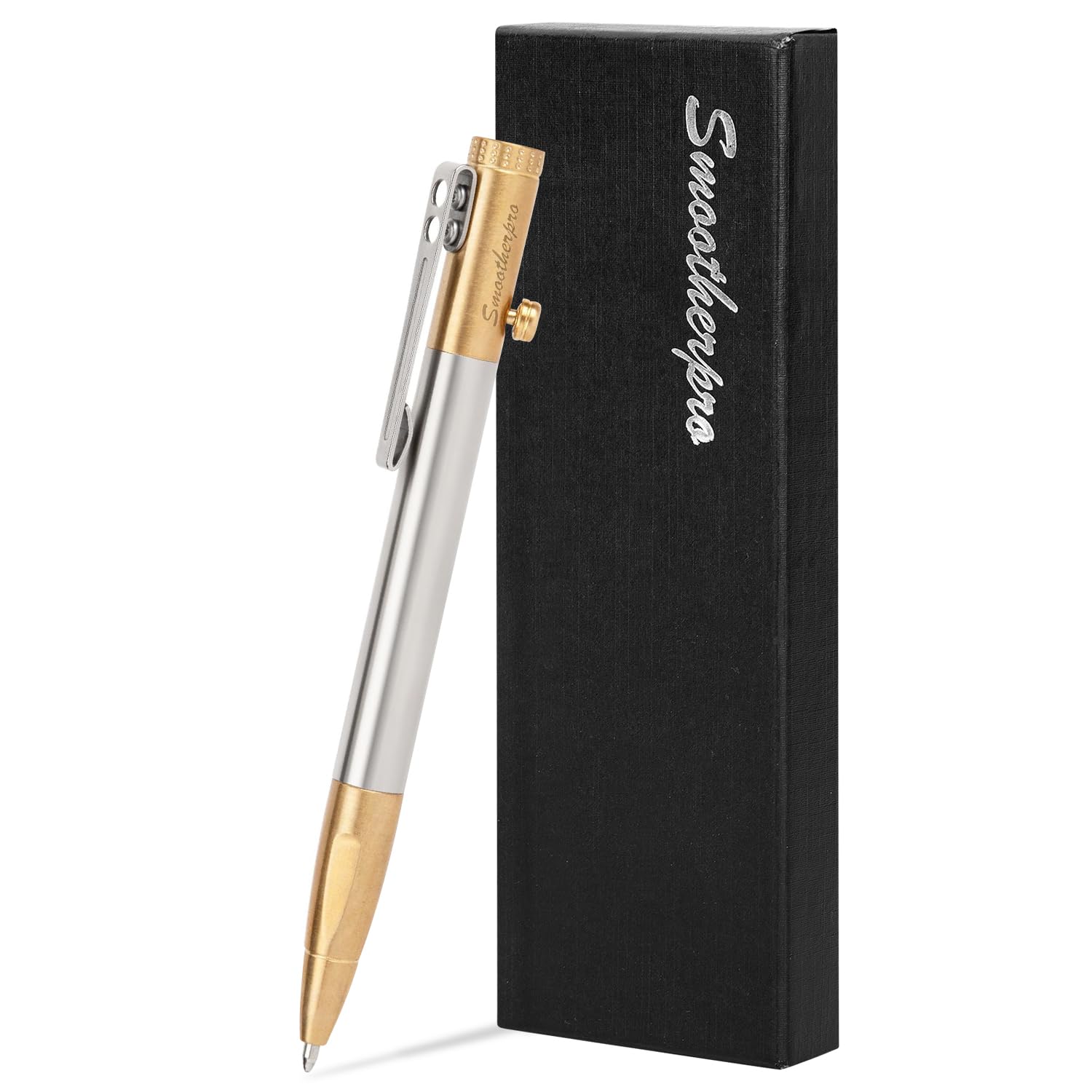 SMOOTHERPRO Ballpoint Pen | Solid Brass Bolt Action Pen | Compatible with Parker Refill | Stainless Steel Pen Clip Heavy Duty | for Tremor Parkinson Arthritic Business (SP01NA) | Color Natural