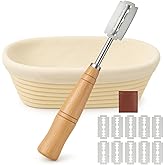 Saint Germain Bakery Oval Banneton Proofing Basket and Bread Lame Set – 10 Inch Rattan Basket with Liner, Razor Blades & Leather Cover – Sourdough Bread Baking Kit Gift for Artisan Bakers