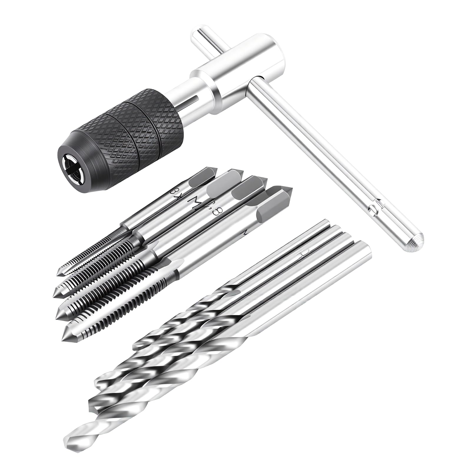 Tap Wrench Set, 9PCS M3-M6 Screw Taps, T-Handle Ratchet Holder, Drill Bits, Threading Hand Tool Kit