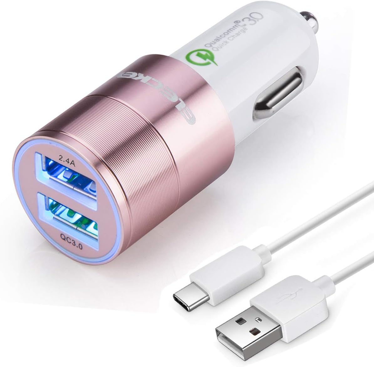Eleckey Rapid USB C Car Charger Compatible Galaxy S10 Plus/S10/ S8/S8 Plus/S9/S9 Plus/Note 9/8, LG V40/V30/V20/G6/G5, HTC 10/U11 with Quick Charge 3.0 Fast Charging Port(Gold)