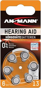 Ansmann ZA13 Size 13 Orange Hearing Aid Batteries Pack of 6 1.45V Mercury Free