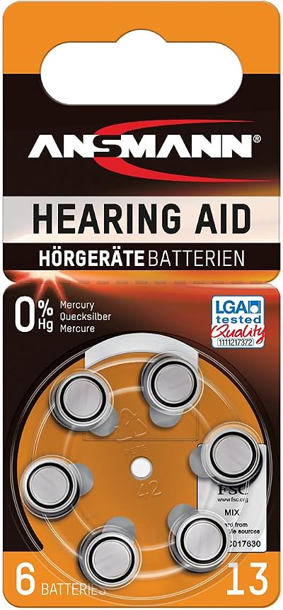 Ansmann ZA13 Size 13 Orange Hearing Aid Batteries Pack of 6 1.45V Mercury Free