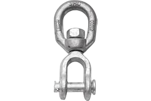 Indusco 86300076 Hot Dipped Drop Forged Galvanized Steel Jaw and Eye Swivel, 7200 lbs Working Load Limit, 3/4" Trade, 3-1/2" Diameter x 6-1/16" Length