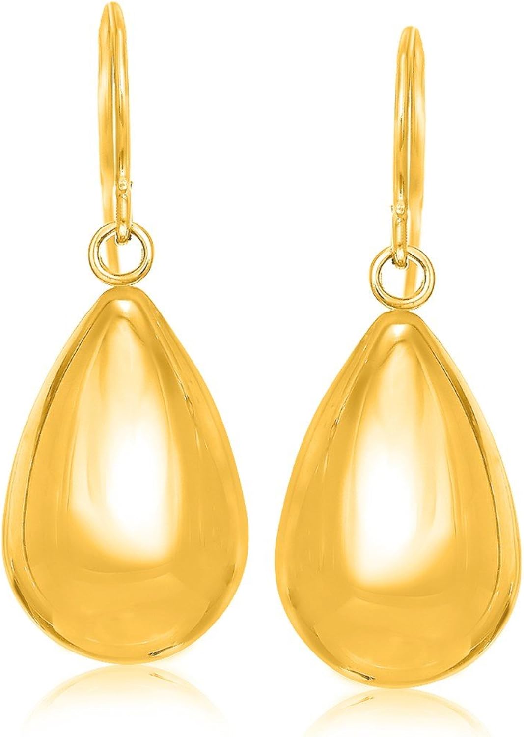 14K Yellow Gold Polished Teardrop Motif Drop Earrings