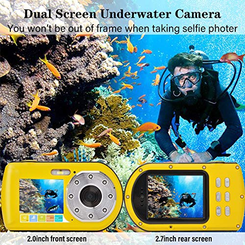 Waterproof Camera,Camking 24MP Full HD 1080P Underwater Camera 16X Zoom Sports Camera, Self-time Dual Display 2.7&2.0 Inch Screen DV Recording 10M(33Feet) Waterproof Digital Camera