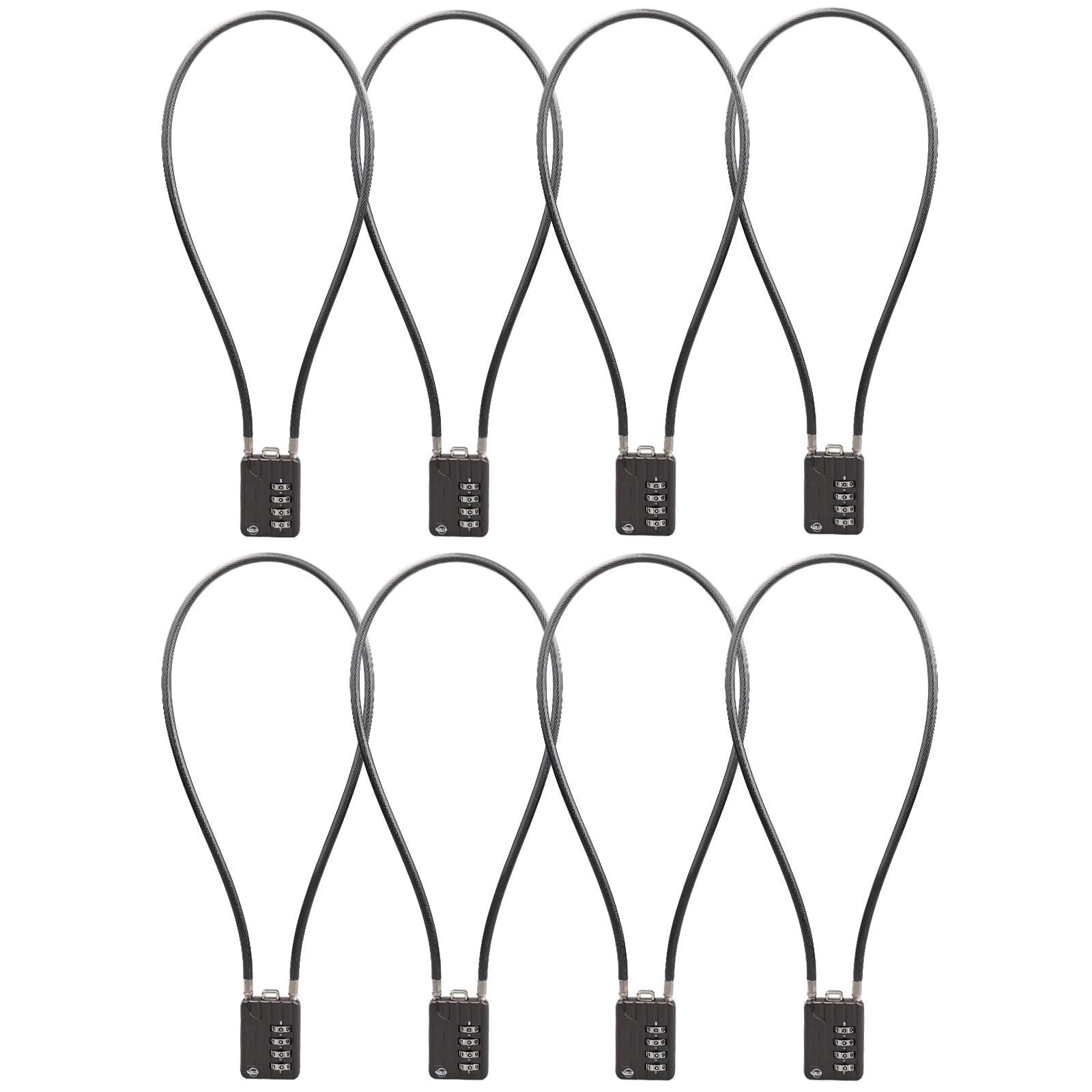 SISAV 4 Digit Cable Combination Lock - 20 inches (50cm) Bold Cable for School Gym Locker, Helmet, Filing Cabinets, Toolbox, Luggage Suitcase, Knapsack - 5mm Diameter, Black (8 Pack)