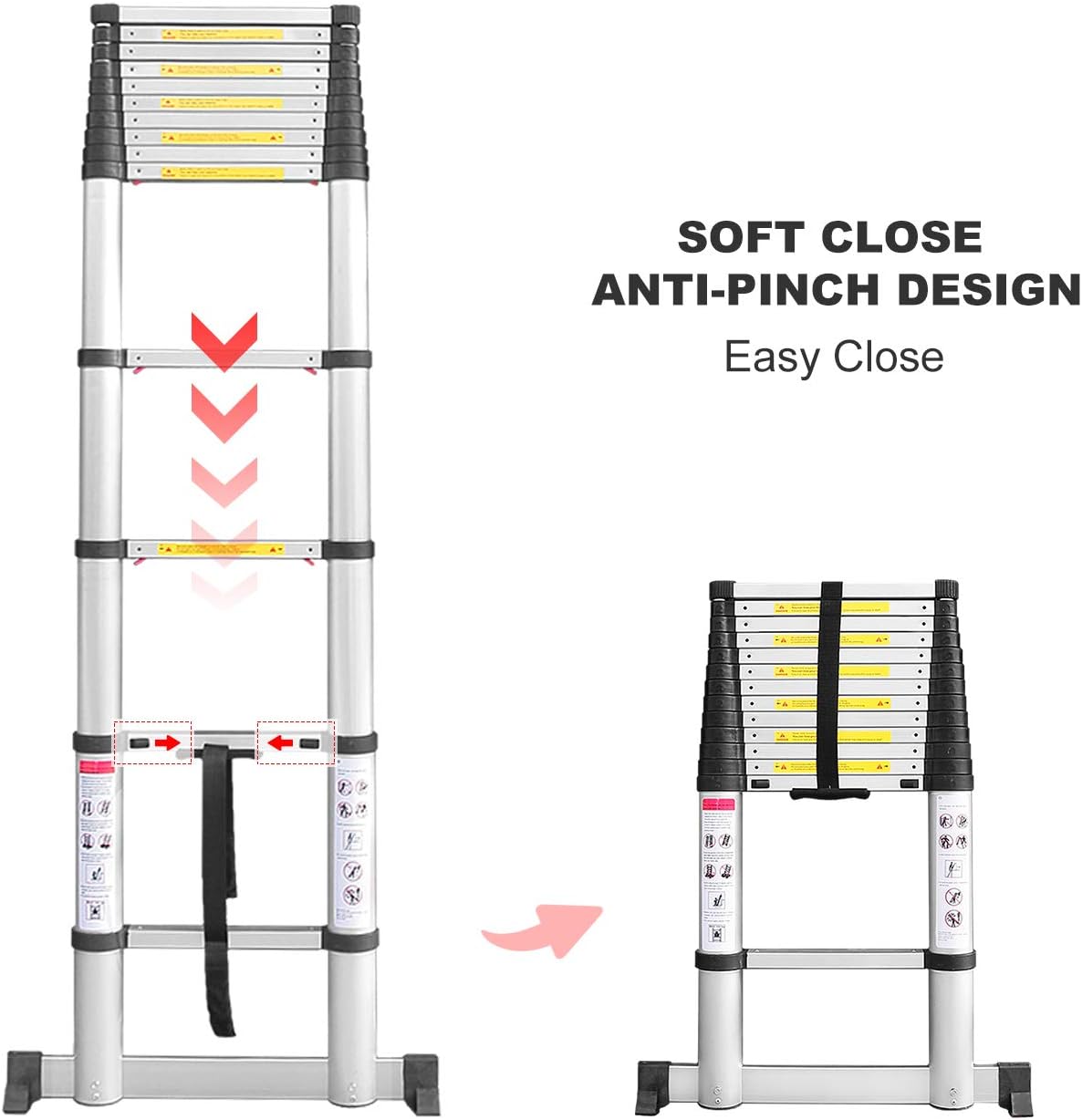 Sotech 15.5 FT Aluminum Telescoping Extension Ladder with Stabilizer Bar, One Button Retraction Telescopic Collapsible RV Ladder, Soft-Close and Pinch-Free EN131 Certified, Max Load 330 lbs - - 