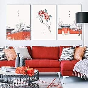 3 Panel Canvas Wall Art - Winter Solstice, Light Snow Heavy Snow Chinese Ink Paint Style 24 Solar Terms Series - Giclee Print Ready to Hang - 16"x24" x 3 Panels