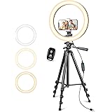 Upgraded 10” Ring Light with Stand and Phone Holder, Dimmable Led Phone Ringlight for Photography/Selfie/Video Recording/Make