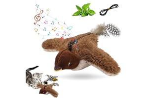 AULCTR Upgrade Flappy Flying Bird Cat Toy, 2026 New Interactive Chirping Flying Bird Cat Toy for Indoor Cats, Flapping Wings Simulated Chirping Sparrow Cat Toy (Brown)