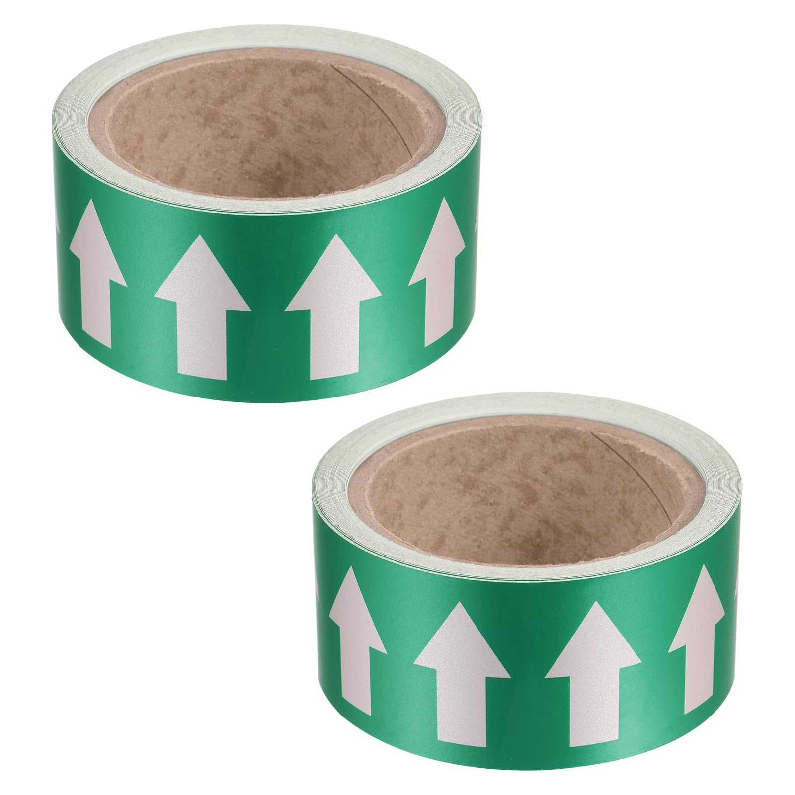 PATIKIL Flow Arrow Tape, 2 Roll Polyethylene Pipe Marking Sticker with Reflective Strip, Waterproof Heat Resistant, for Pipe Flow Directional Identification, 2 Inch x 66 Ft, Green/White