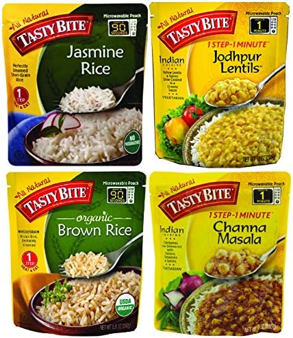 Tasty Bite All Natural 1 Step Heat &amp; Eat Meal for 2 - Fully Cooked 8.8 oz Organic Jasmine Rice &amp; Brown Rice, and 10 oz Indian Jodhpur Lentils &amp; Channa Masala