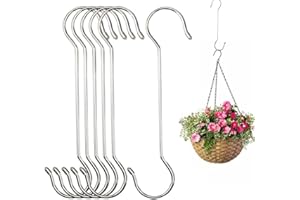Lchkrep 6 Pack Extra Large Heavy Duty Long Outdoor Plant Hanging S Hooks - for Baskets, Bird Feeders, Wind Chimes, Garden Ornaments,Pergola,Closet,Flower Basket,Indoor Outdoor Uses (12 inch)…
