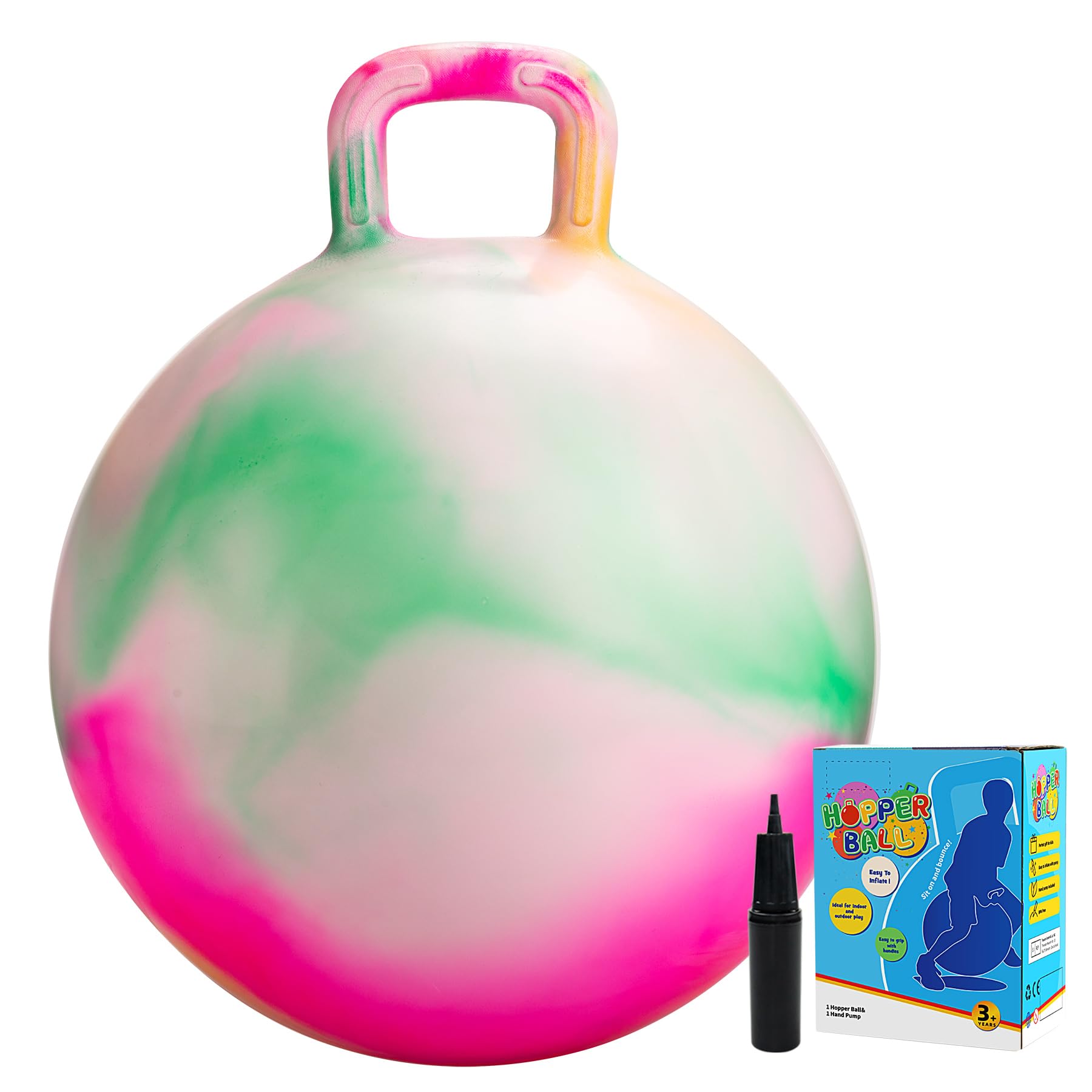 Vastoy 18 Inch Space Hopper Ball for Kids 3-6 Years - Anti-Slip Space Hopper with Hand Pump, Bouncy Inflatable Ride On Toy for Indoor Outdoor Fun, for Children (Pink Green)