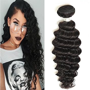 Laavoo 35cm Deep Curly Weave Tressen Schwarz Echthaar Grade
