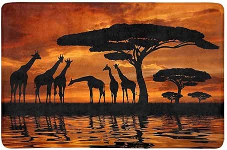 Silueta de jirafa con árbol sobre la salida del sol en Kenia Alfombra