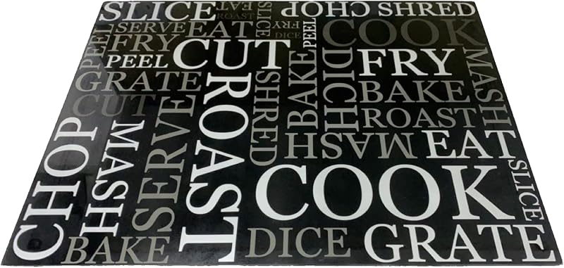 Acense Tempered Glass Worktop Saver 40 x 30 cm Black with White Writing