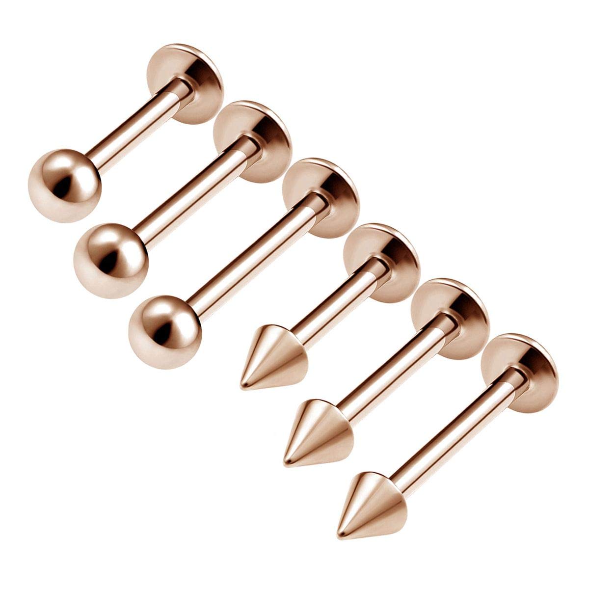 6PCS Surgical Steel Pink Lip Labret 16g 6mm 8mm 10mm 3mm Ball Spike Lobe Earring Monroe Forward Helix Piercing Jewellery 0251