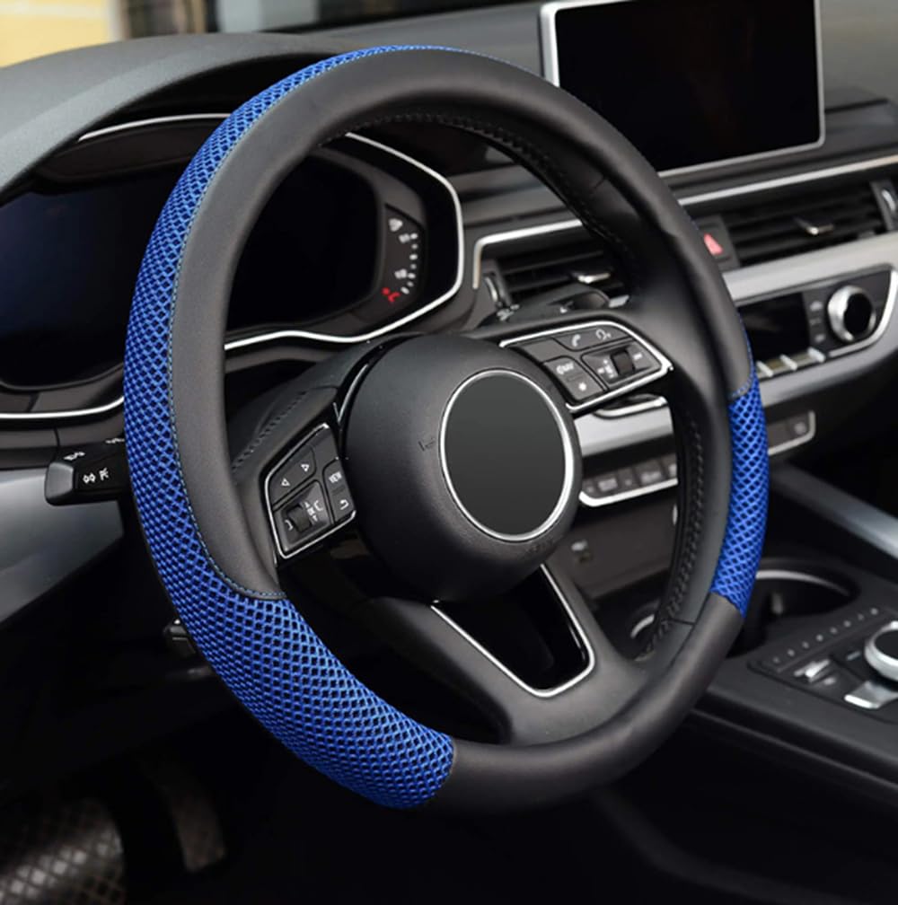 Istn Unisex's Anti-skid Breathable Ice Silk Steering Wheel Cover 38cm Blue