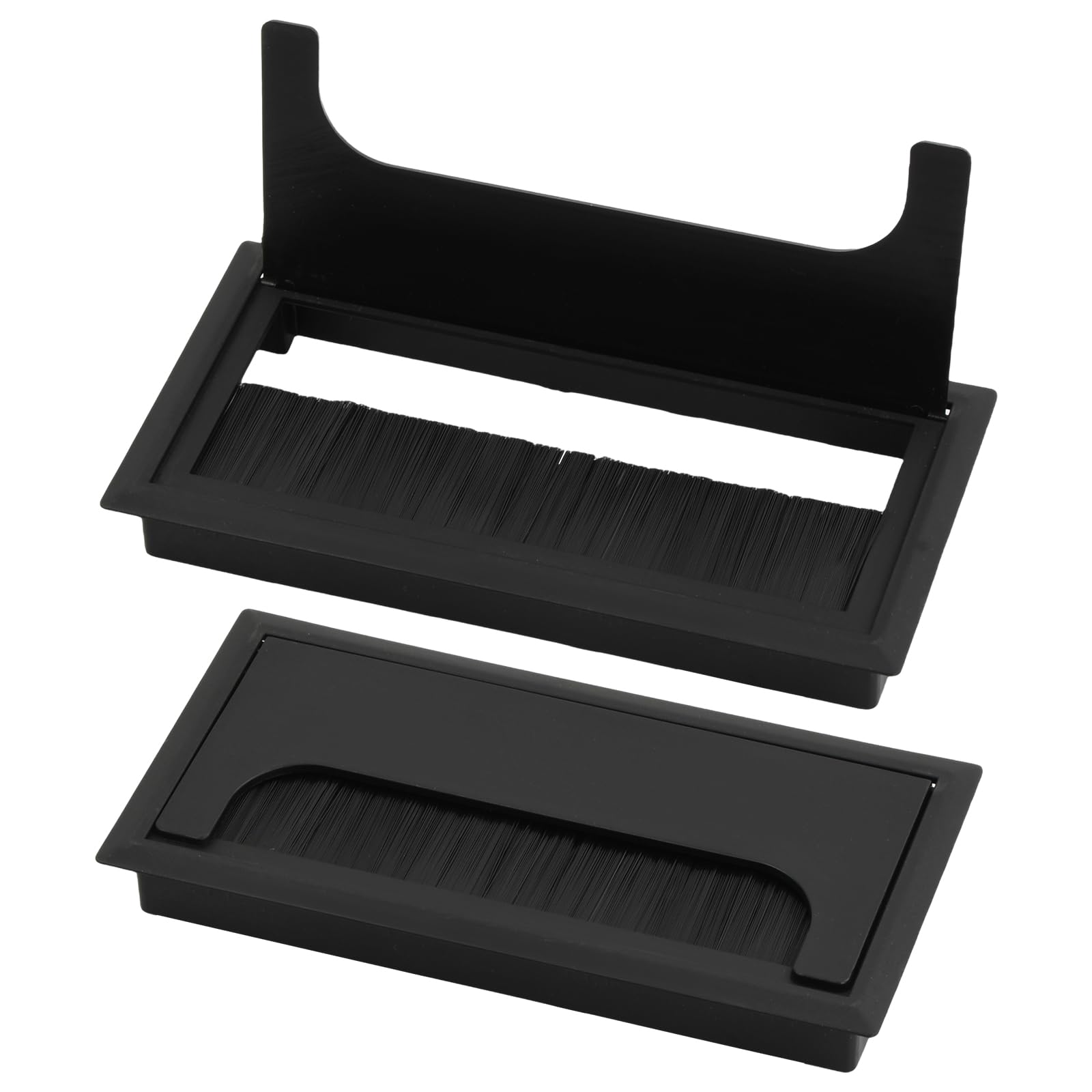 Pack of 2 Cable Grommets - Cable Feed-Through Desk with Opening Lid - Desk Cable Guide - Dust-Repellent Reduces Fraying, Rectangular Cable Organisation (Black, 160 x 80 mm)