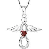FJ Guardian Angel Necklace 925 Sterling Silver Infinity Pendant Birthstone Jewelry Gifts for Women