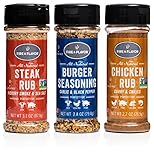 Fire & Flavor Natural Rub and Seasoning Variety Pack with Steak Rub, Burger Seasoning, and Chicken Rub, Pack of 3