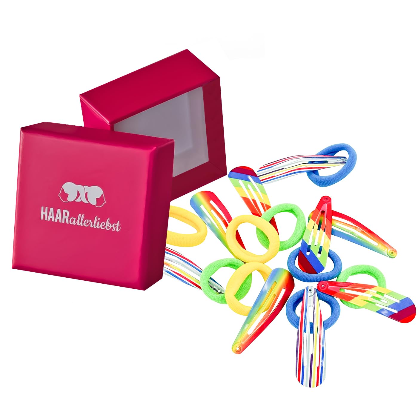 HAARallerliebst® Set of 18 Rainbow Hair Clips and Hair Bobbles for Women & Girls, Multicolor, 50 mm, 18 Pieces, 1 Pack