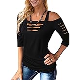 Bellelily Womens Sexy Tops Cut Out Cold Shoulder Half Sleeve Shirts Square Neck Hollow Out Ruched Concert Rock Tee Blouse