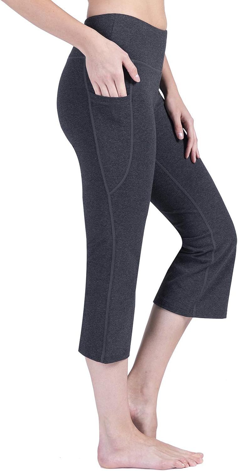 SYKROO Women's High Waisted Yoga Capris Leggings Athletic Running Workout Tummy Control Stretch Pants with Pocket: Clothing