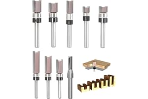 9pcs Pattern Flush Trim Router Bit 1/4 Shank, Top Bearing Template Straight Flush Cut Trim Router Bit, for Woodworking Trimmi