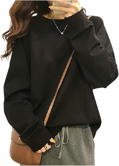 Amazon Co Jp エムエルーセ ルーズ ラウンドネック 無地 長袖 Tシャツ カジュアル ゆったり 春 秋 冬 レディース 服 ファッション小物