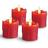 Rhytsing 2'' Red Flameless Votive Candles Real Wax Dripping Design, LED Faux Battery Operated Tealight Candles with Timer for Christmas and Advent, Batteries Included - Set of 4