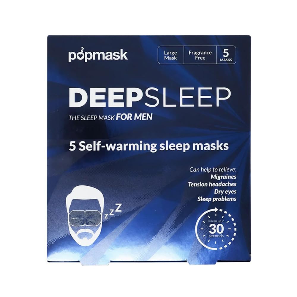 Popmask Deep Sleep Self-Heating Eye Masks for Men, Natural Steam Heat Relief for Migraines, Headaches, Allergies and Dry Eyes, 5 Eye Masks