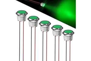 FICOLPO 5 Pcs LED Metal Waterproof Indicator Light, 12-24V 0.87-inch Mounting Hole Pre-Wired Pilot Signal Light for Car, Trucks, Boats, Marine, Dash, Industrial Electricity (Green, 22mm)