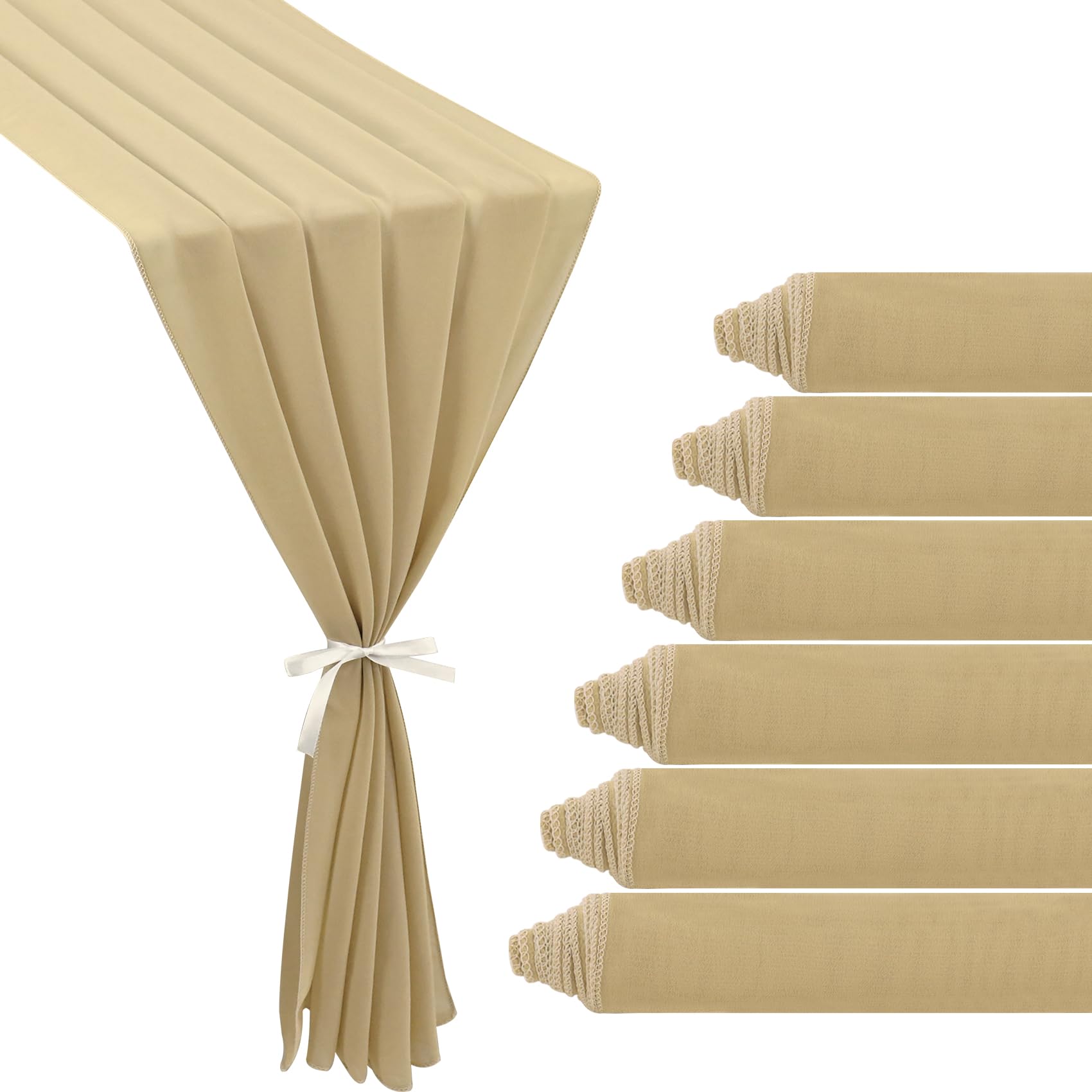 Photo 1 of 6 Pack 10Ft Nude Chiffon Table Runner 29x120 Inches Sheer Fabric Table Runner Romantic Wedding Runner for Thanksgiving Christmas Bridal Shower Decorations ?Nude?