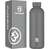 Insulated Water Bottle with Lid, 17 oz Reusable Leak-Proof Metal Stainless Steel Water Bottles for Travel, Sports, Gym, Outdoor (Gray)