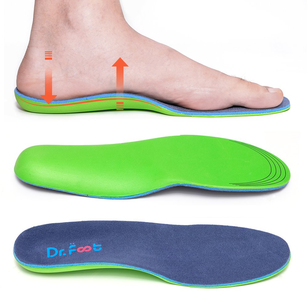 Dr. Foot\'s Orthotics Insoles for Flat Feet - Help against Plantar Fasciitis, Heel Pain and Pronation. Diabetic Anti-Sweat Foam high Arch Support Feet Inserts for Men and Women (M - W9-10.5 | M7.5-9)