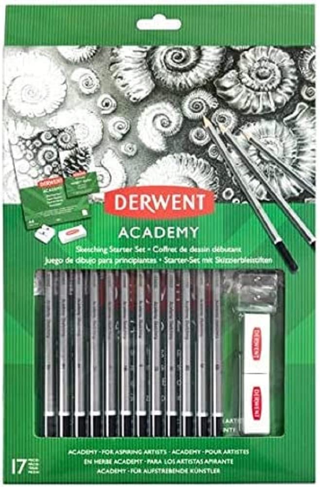 Derwent Academy Sketching Starter Set, Drawing & Colouring, Set Of 17, Includes Sharpener & Eraser, Ideal For Sketching, Academy Quality, 2305679