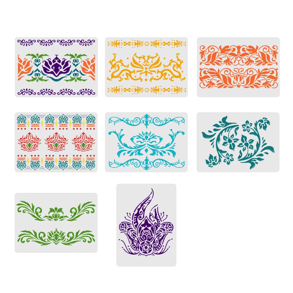 HLIWS Flower Stencils Template-8 Pcs Reusable Furniture Decorative Stencils,Creative DIY Plastic Stencil,for Scrapbook,Fabric,Wall,Furniture,Window(21x29cm)