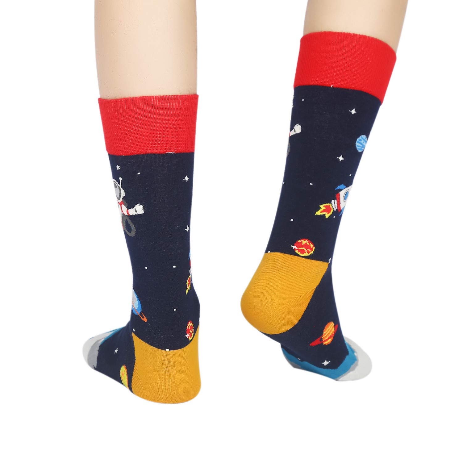 Mens Space Novelty Crew Socks Funny Crazy Socks Alien Astronaut Planet Pizza Casual Socks