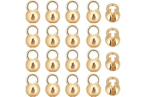 Beebeecraft 1 Box 28Pcs Bead Tips 18K Gold Plated Brass Knot Covers Clamshell End Cap Crimps Beads Ball Chain Connector Clasp for Jewellery Craft Making