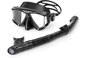 YIMSERK Snorkeling Gear for Adults, Anti-Fog 4-Window Snorkel Mask and Dry Top Snorkel Set, Adult Snorkel Set with Panoramic View, Soft Silicone, Mesh Bag for Scuba Diving, Swimming, Travel