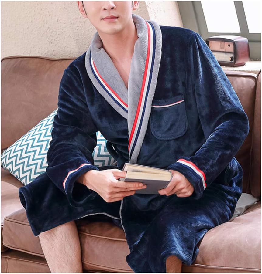 Men's Fleece Bathrobe Comfort Night Dressing Gowns Warm Cozy Loungewear Sleepwear Robe