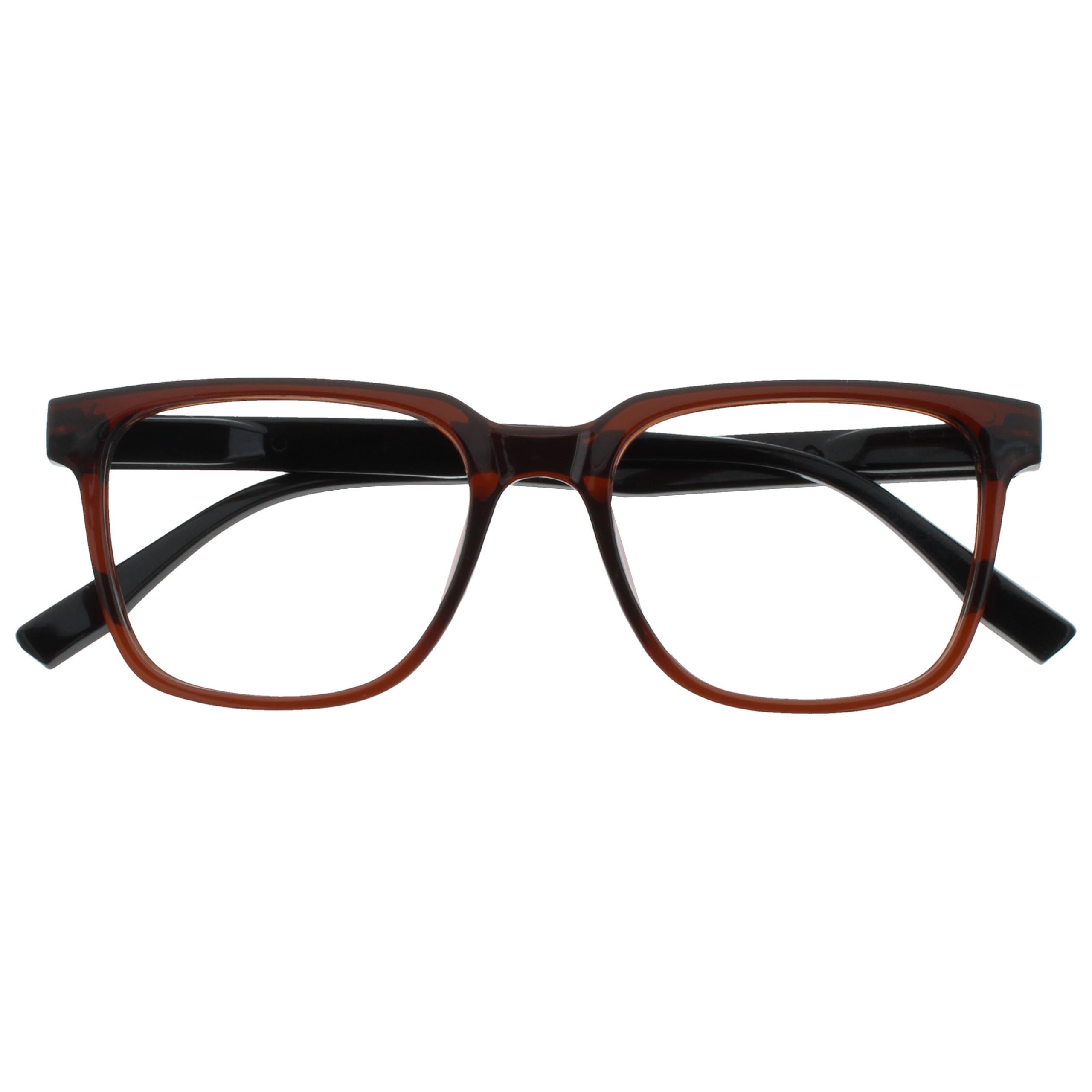 OPULIZE LEO Reading Glasses - Large Rectangular Frame - Brown - Black Arms - Mens Womens - Spring Hinges - R55-2 - +3.50