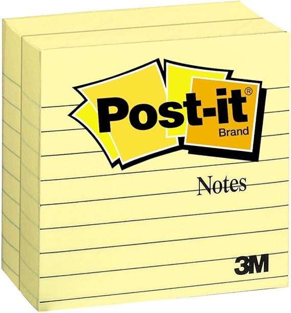 Postit Notes, 4 x 4Inches, Canary Yellow, Lined, 300Sheets/Pad, 2