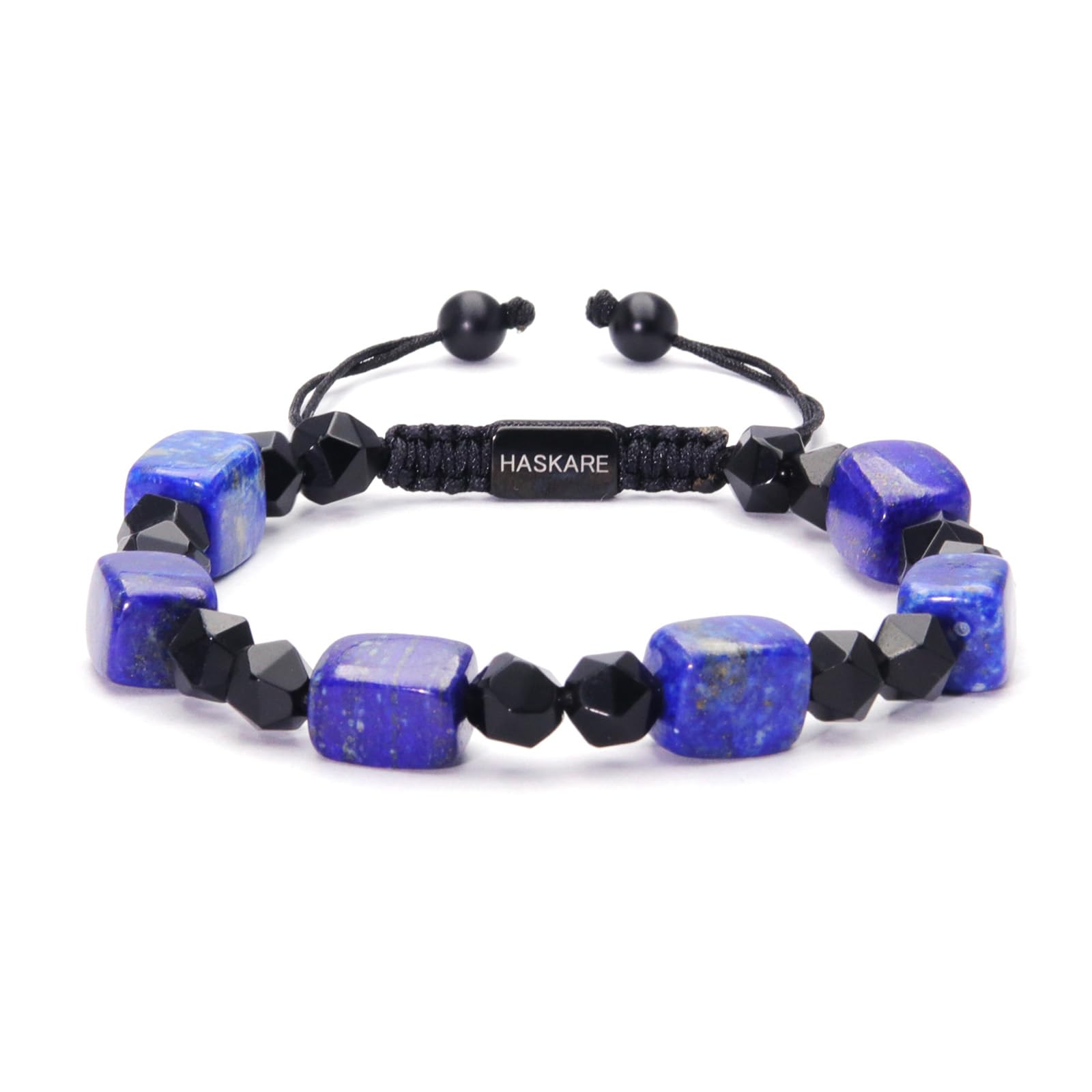 HASKARE Men Beaded Bracelets Gifts for Men Authentic Mens Beads Bracelet Faceted Lapis Lazuli Black Obsidian Stone Bracelet, Natural Energy Protection Healing Crystals Handmade Bracelet for Fathers