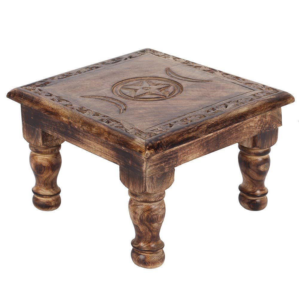 Enchanting Brown Wood Triple Moon Altar Table w/Border - 21cm x W30cm (1 Pc) - Exquisite Decoration, Quality Craftmanship - Ideal for Spiritual Home Decor