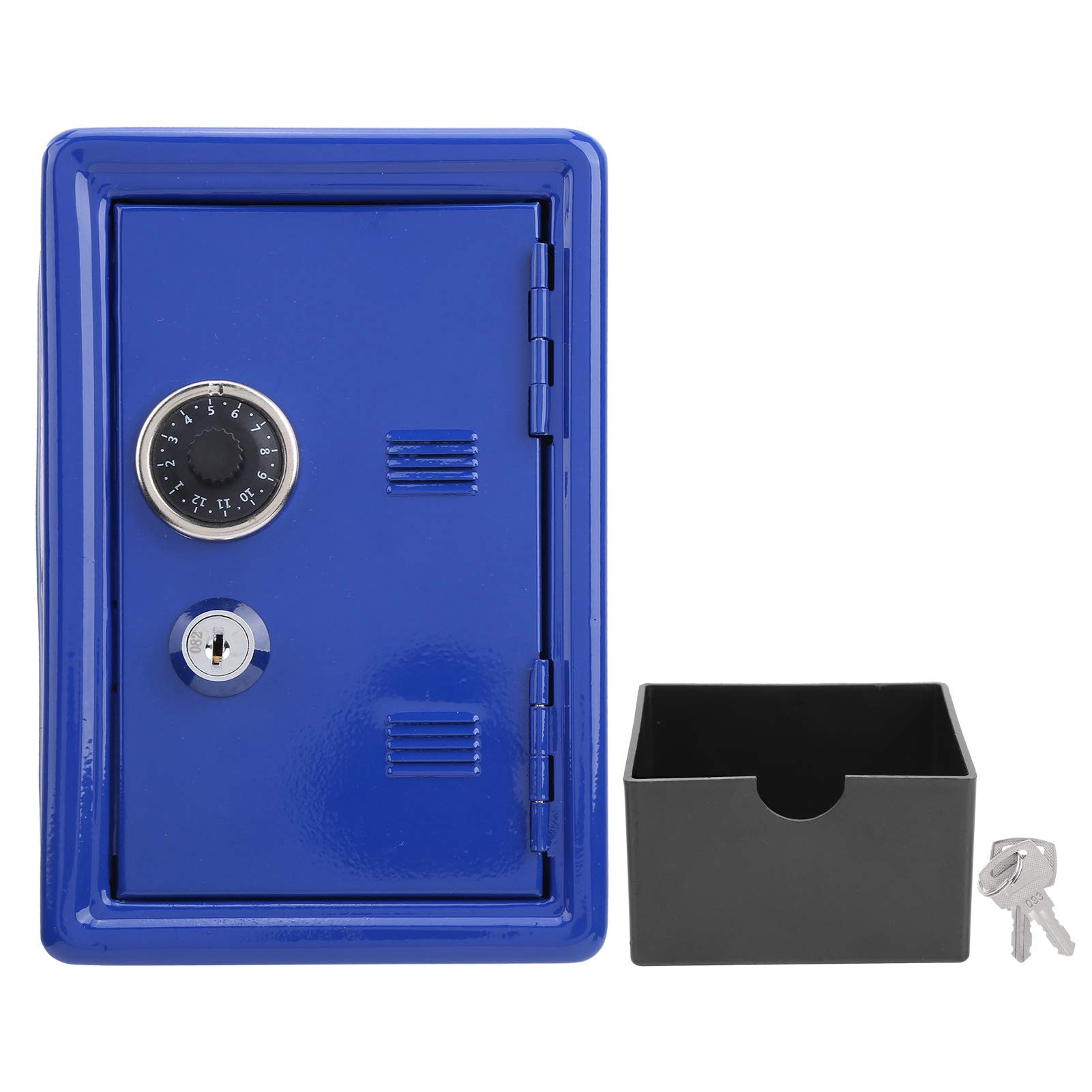 Small Metal Value Safe, Children Money Storage Case, Children Mini Key Money Box, Pullable Change Storage Box, Antiskid Safe Box Metal Supplies with Mini Keys, Simulation Code Wheel(blue)